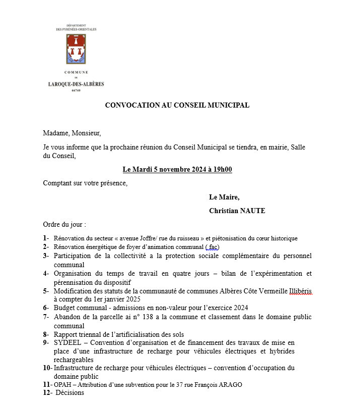 conseil 5 novembre